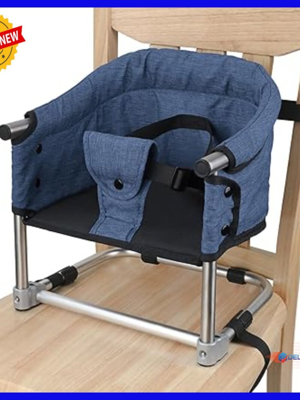 Portable Toddler Booster Seat with Safety Harness, Adjustable Height, Foldable